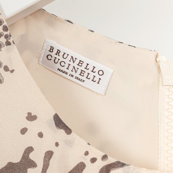 Brunello Cucinelli SS/20 Cream Printed Silk Tiered Mini Dress - Picture 5 of 14